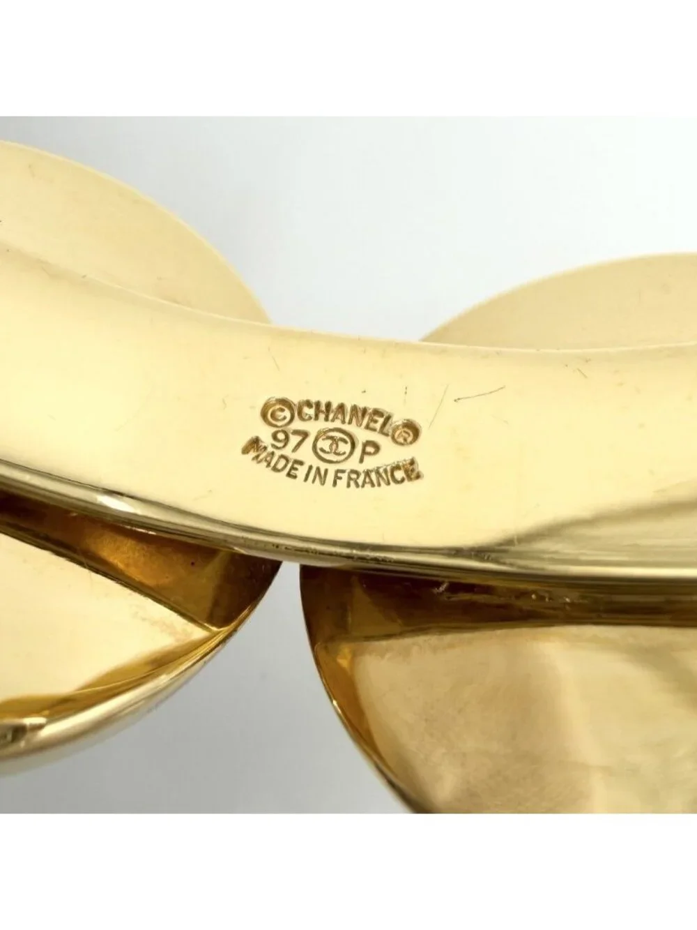 Chanel Bangle CC Logo Vintage Gold Plated White Bracelet